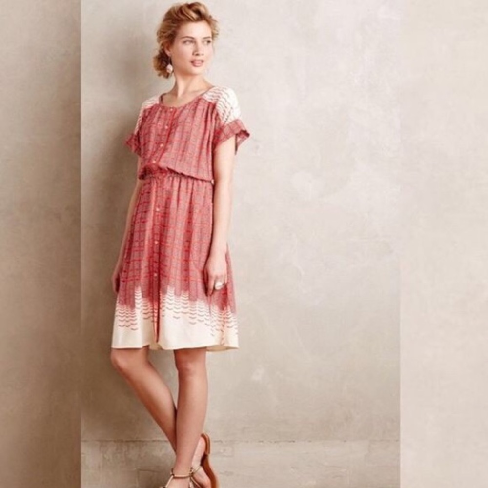 Anthropologie Orange / Cream Veronia Shirt Dress